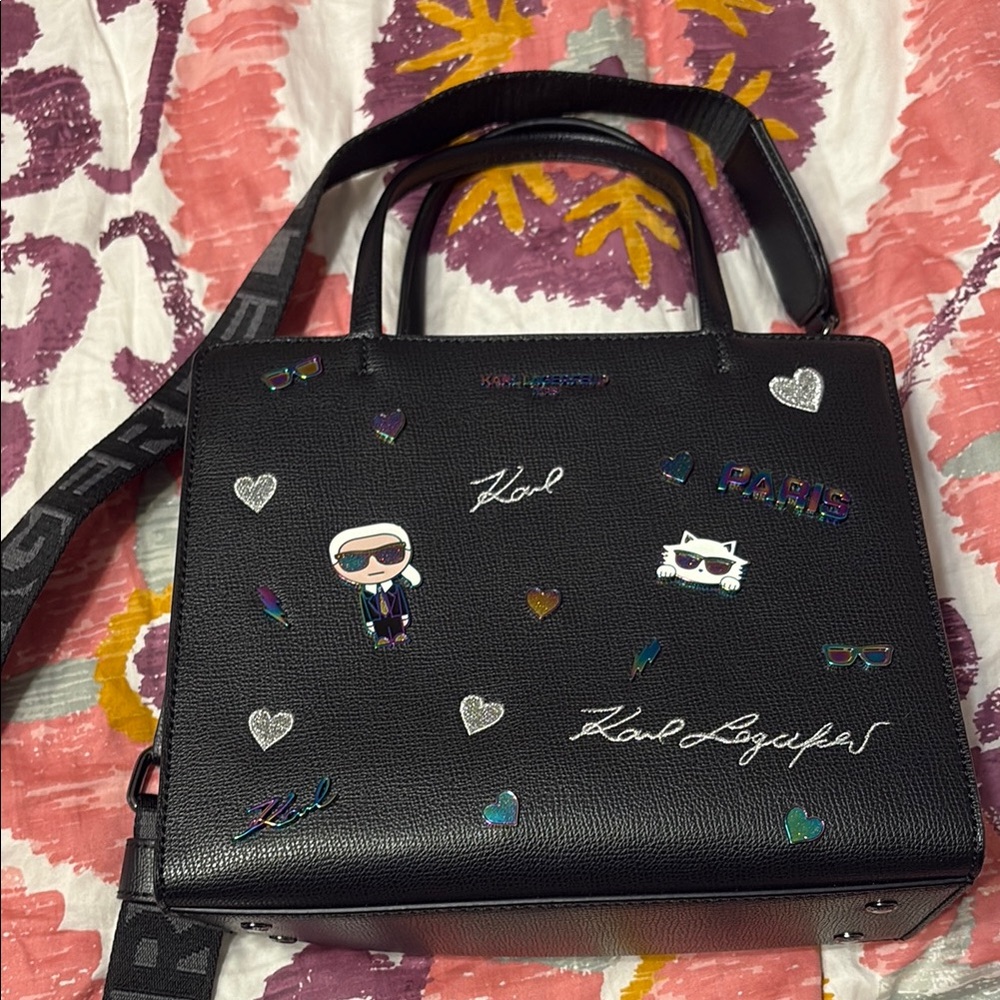 Karl Lagerfeld Black Shoulder Bag with Structured Design